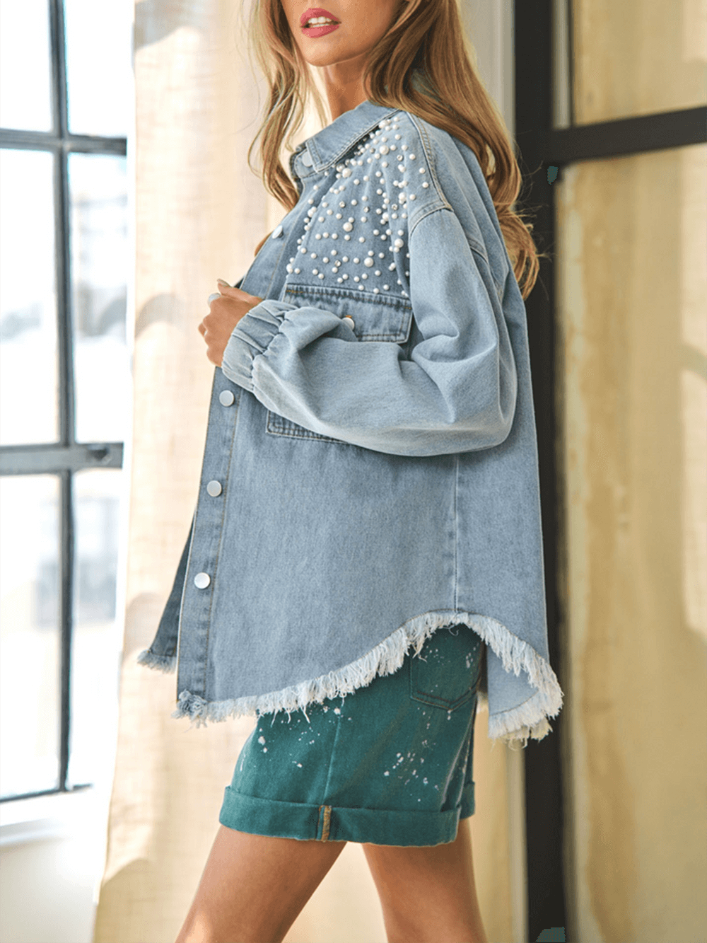 Super Pearl Girl Oversized Denim Jacket