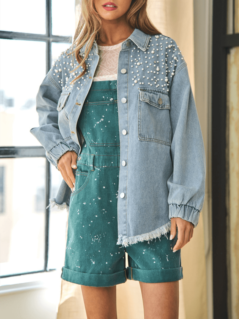 Super Pearl Girl Oversized Denim Jacket