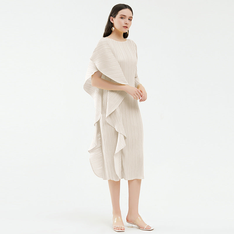 High-End asymmetrisk enfärgad patchworkklänning för damer