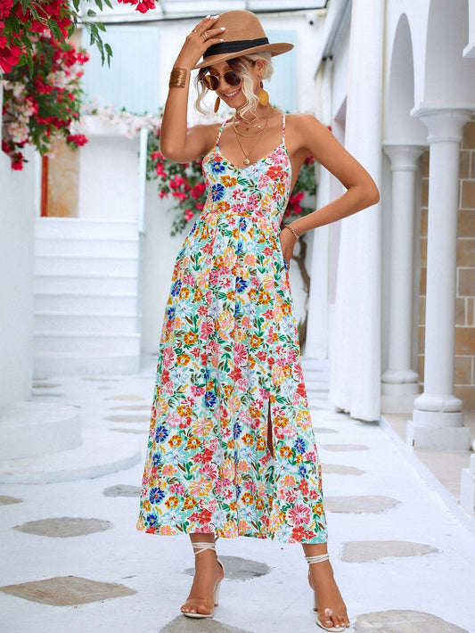 Sommar Backless Split Halter Bohemian Dress