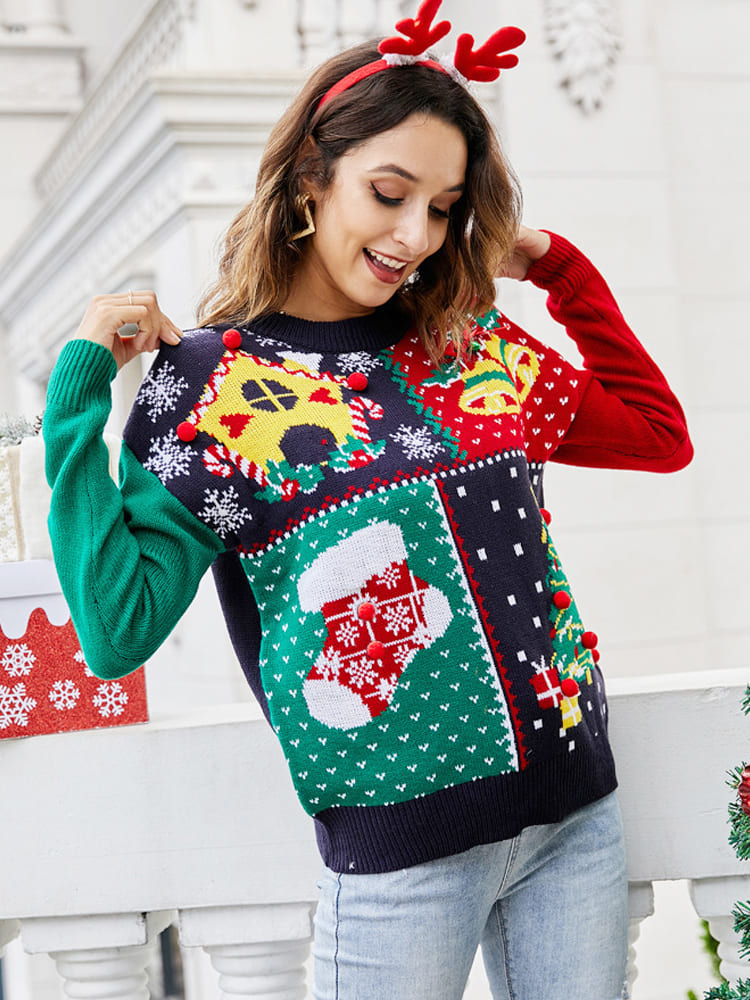 Snowflake Christmas Tree Pullover Knit Sweater 