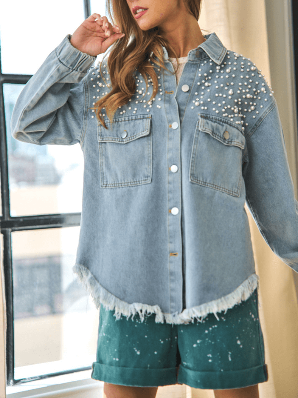 Super Pearl Girl Oversized Denim Jacket