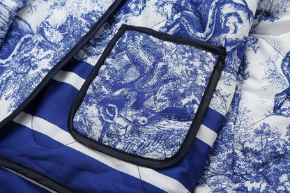 Quiltet oversized jakke med vintage-blækmaleriprint