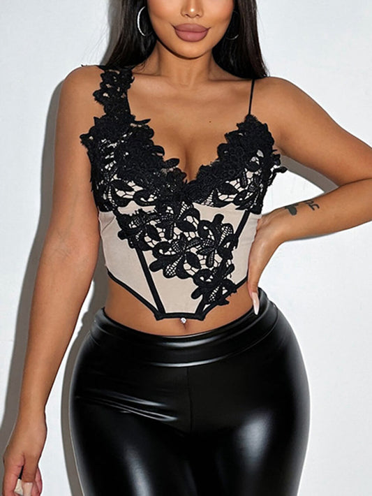 Sommar Sexig Slim Fit Lace Irregular Top Väst