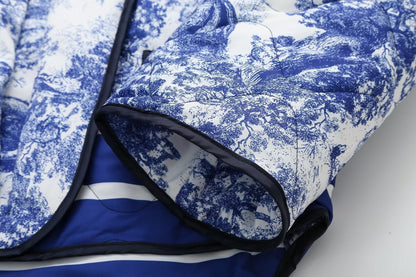 Quiltet oversized jakke med vintage-blækmaleriprint