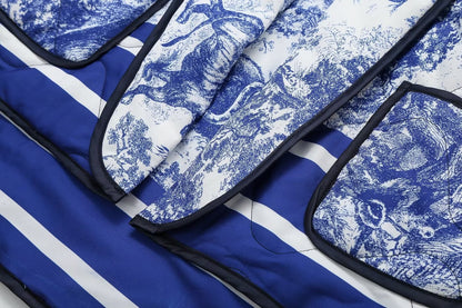 Quiltet oversized jakke med vintage-blækmaleriprint