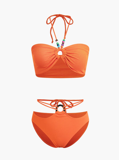 Beaded Detail Halter Bikini Set 