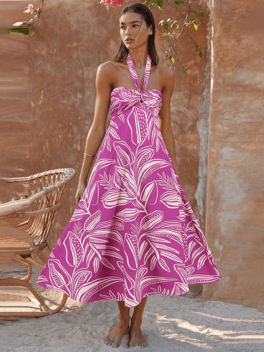 Loral Print Halter Maxiklänning-Rosa