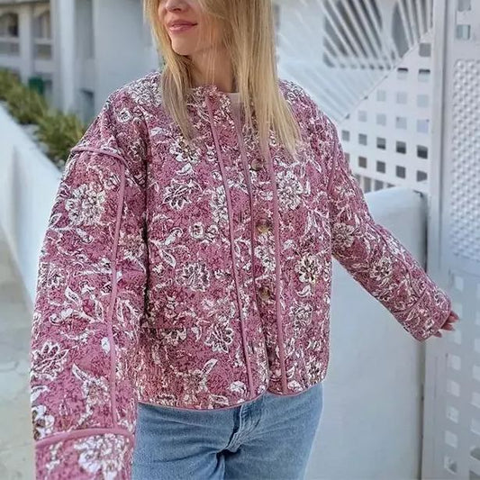 Street Retro blommigt tryck stil vadderad jacka